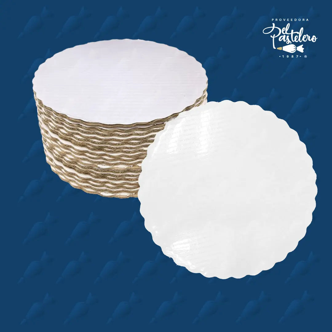 BASE DE CARTON REDONDA 26 CM BLANCO PAQUETE 50 PIEZAS