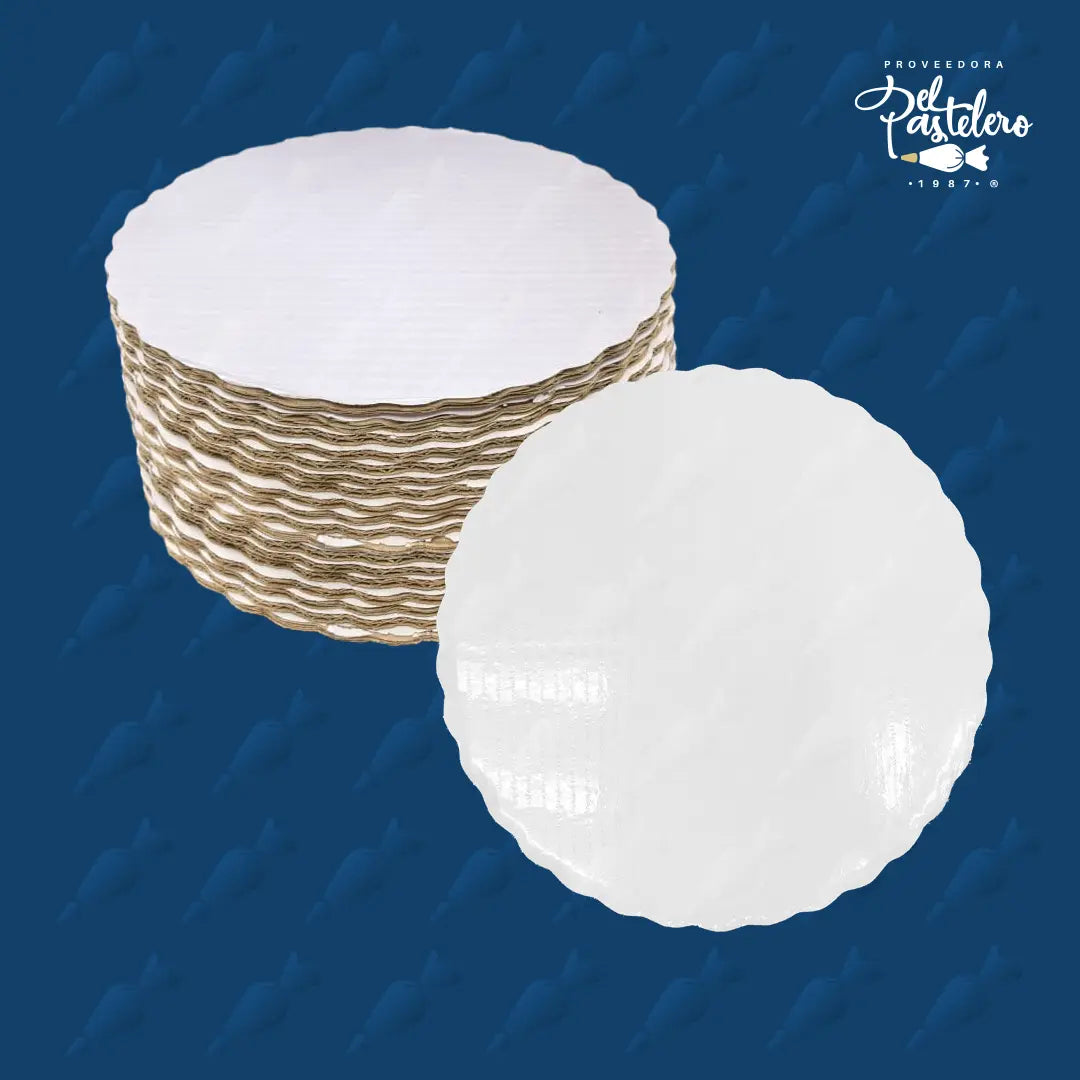 BASE DE CARTON REDONDA 25 CM BLANCO PAQUETE 50 PIEZAS