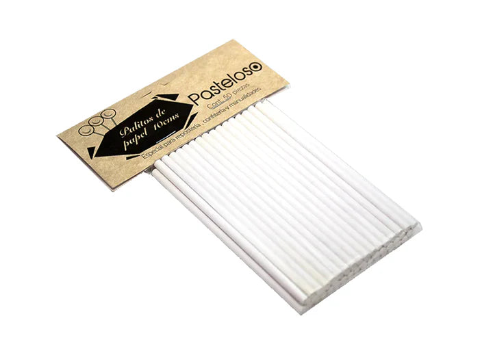 PALITOS DE PAPEL BLANCO 10 CM 50 PIEZAS PASTELOSO 64583