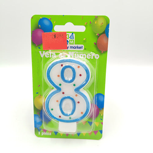 VELA NUMERICA CONFETTI AZUL NUMERO 8