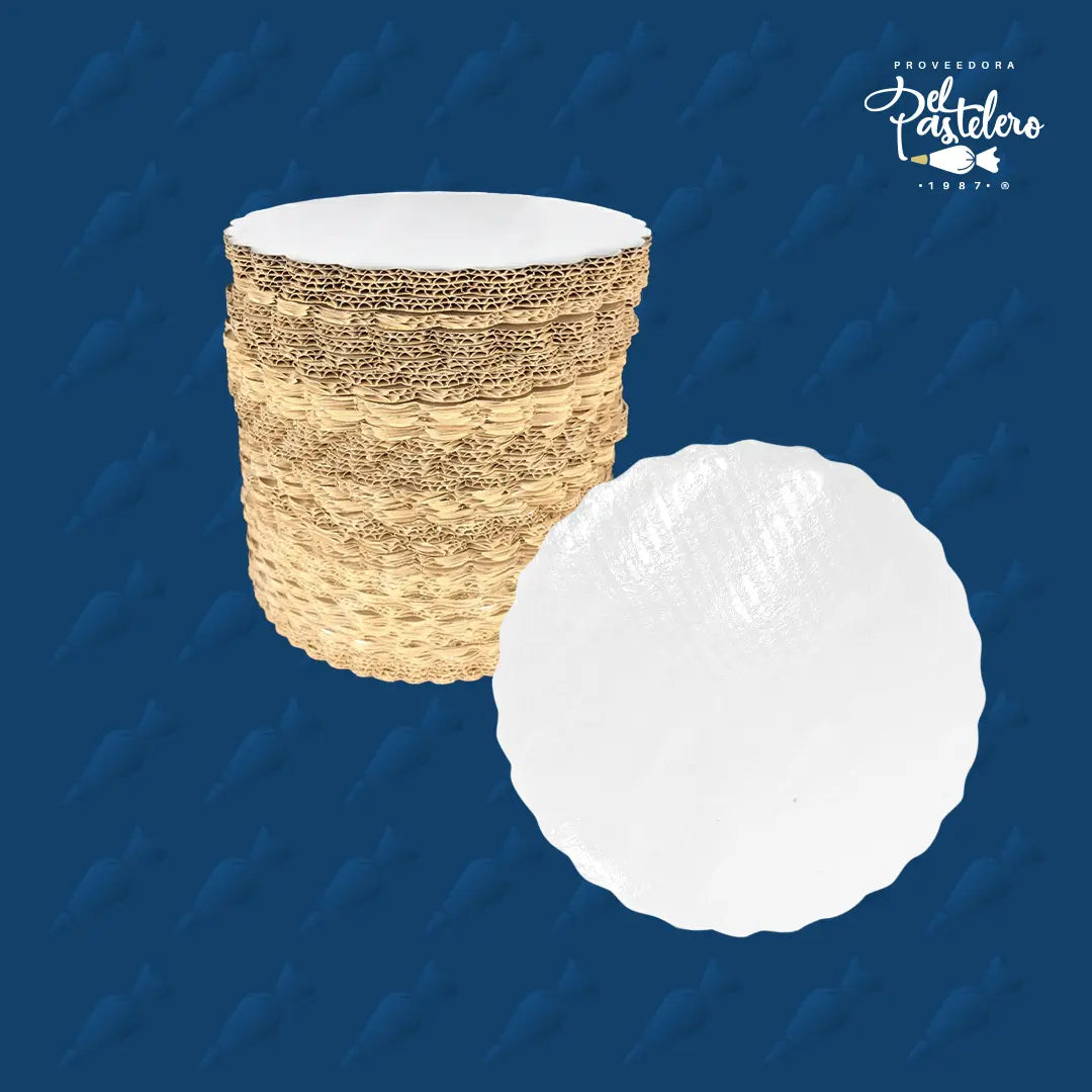 BASE DE CARTON REDONDA 20CM BLANCO PAQUETE 50 PIEZAS