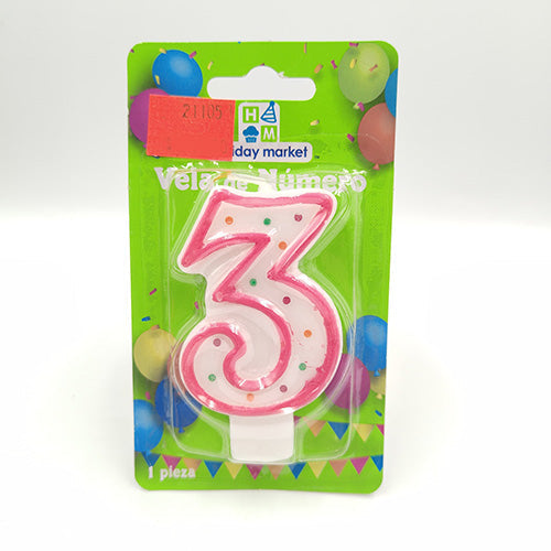 VELA NUMERICA CONFETTI ROSA NUMERO 3