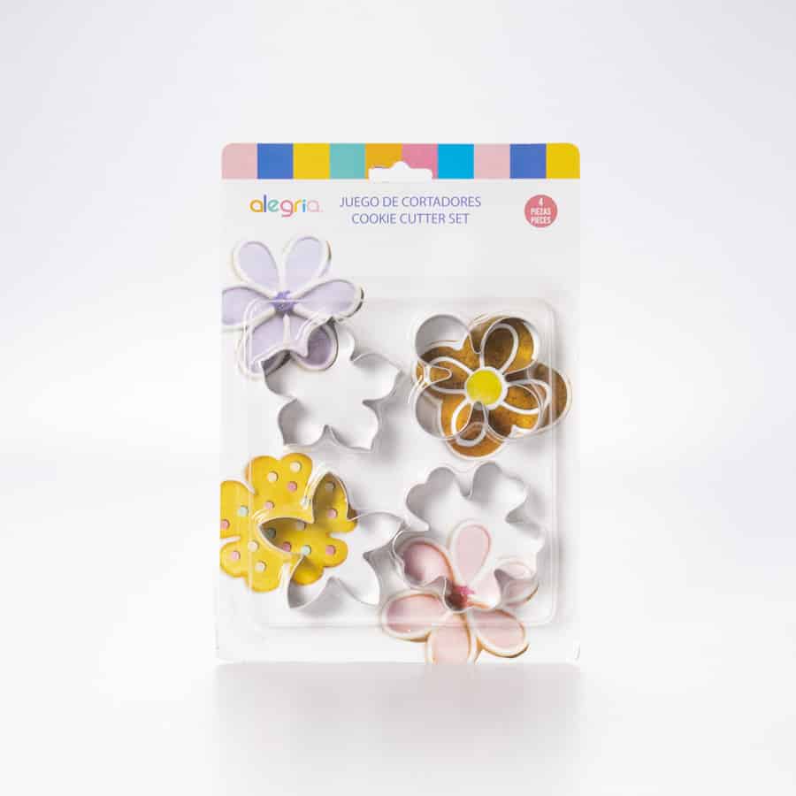 CORTADOR GALLETAS METALICO FLORES 4 PIEZAS ALEGRIA