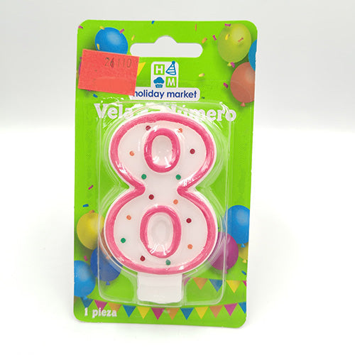 VELA NUMERICA CONFETTI ROSA NUMERO 8
