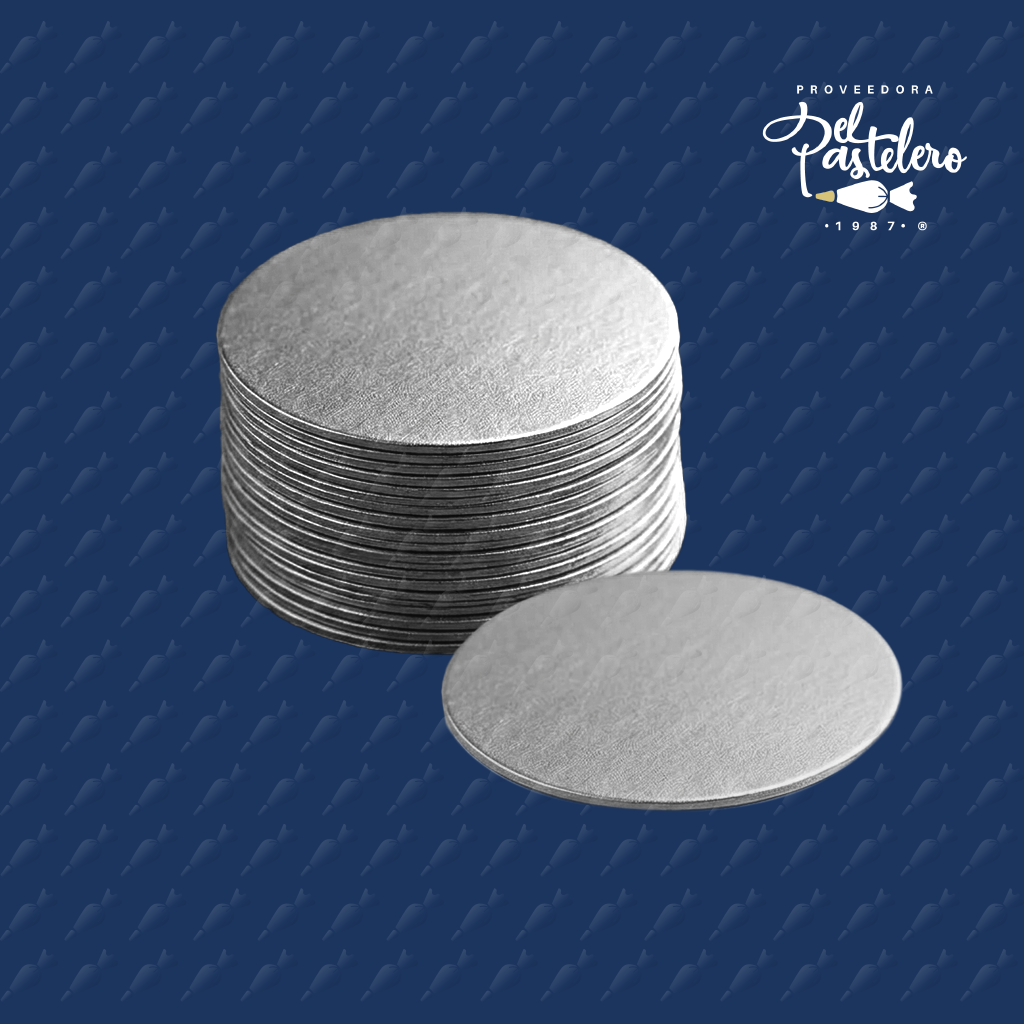 BASE REDONDA MEDIO LISTON PLATA 28 CM PAQUETE 50 PIEZAS