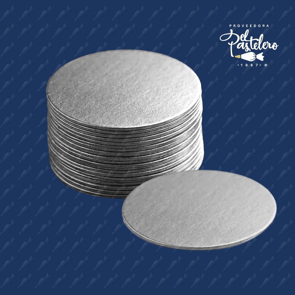 BASE REDONDA MEDIO LISTON PLATA 32 CM PAQUETE 50 PIEZAS