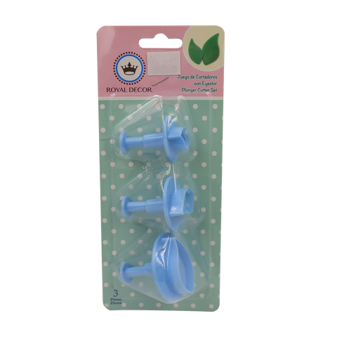 CORTADOR EYECTOR PLASTICO FONDANT HOJA CLASICA SIN NERVADURA 3 PIEZAS ALEGRIA 63-078