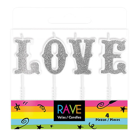 Velas Palillos - Love Plata - 4 pzs - Alegria