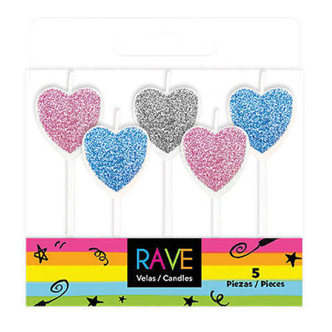 Velas Palillos - Corazones de Colores - 5 pzs - Alegria