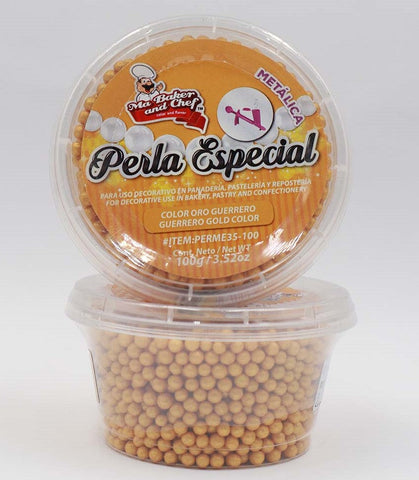 Perla Metálica Especial Mediana - 100g - Ma Baker and Chef - Oro Guerrero