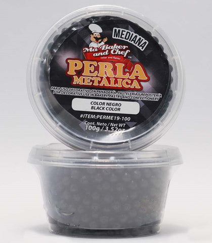 Perla Metálica Mediana - 100g - Ma Baker and Chef - Negro